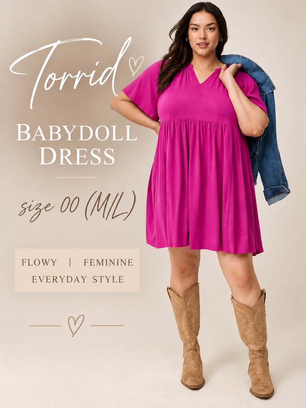 New Torrid 00 M/L Pink Babydoll Mini Skater Dress Flutter Sleeve Boho NWT